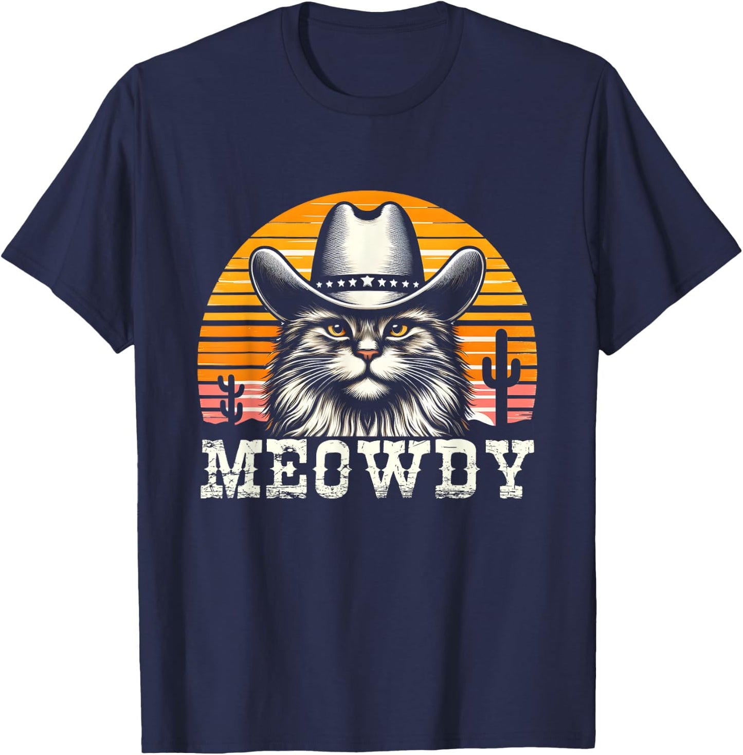 Meowdy Country Music Vintage Cat Cowboy Hat Western T-Shirt - T-Shirt | Navy