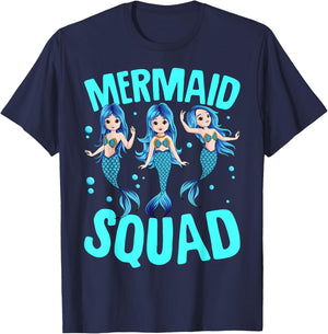 Mermaid Squad Birthday Matching Women Kids T-Shirt - T-Shirt | Navy