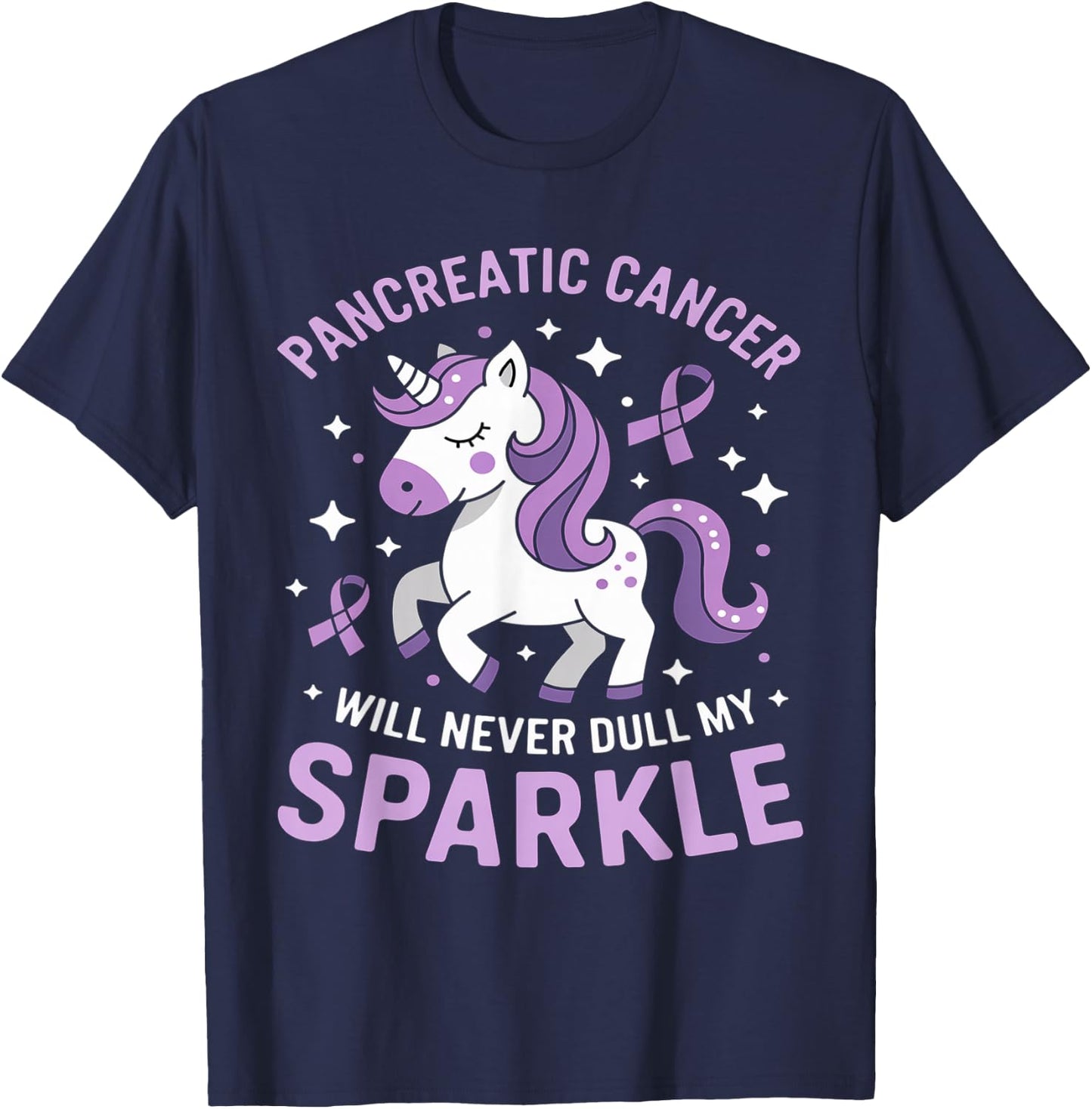 Pancreatic Cancer Will Never Dull My Sparkle Unicorn Ribbon T-Shirt - T-Shirt | Navy