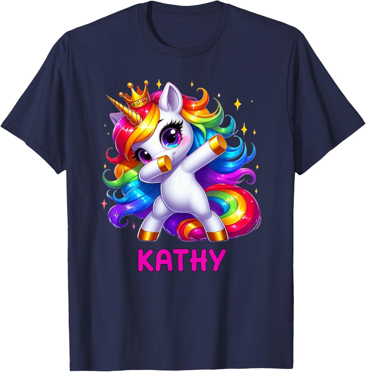 KATHY Personalized Name Dabbing Unicorn Birthday Queen T-Shirt - T-Shirt | Navy
