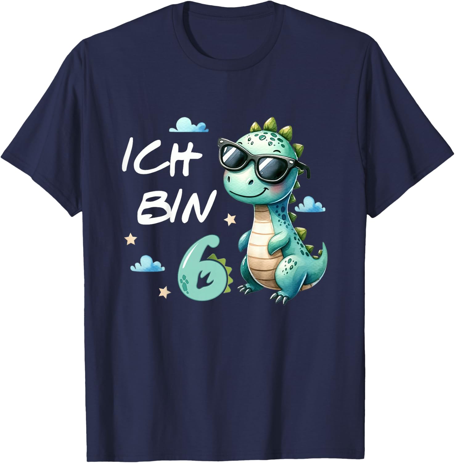 Children's 6th Birthday Boy Girl Gifts 6 Years Old Cool Dino , black T-Shirt - T-Shirt | Navy