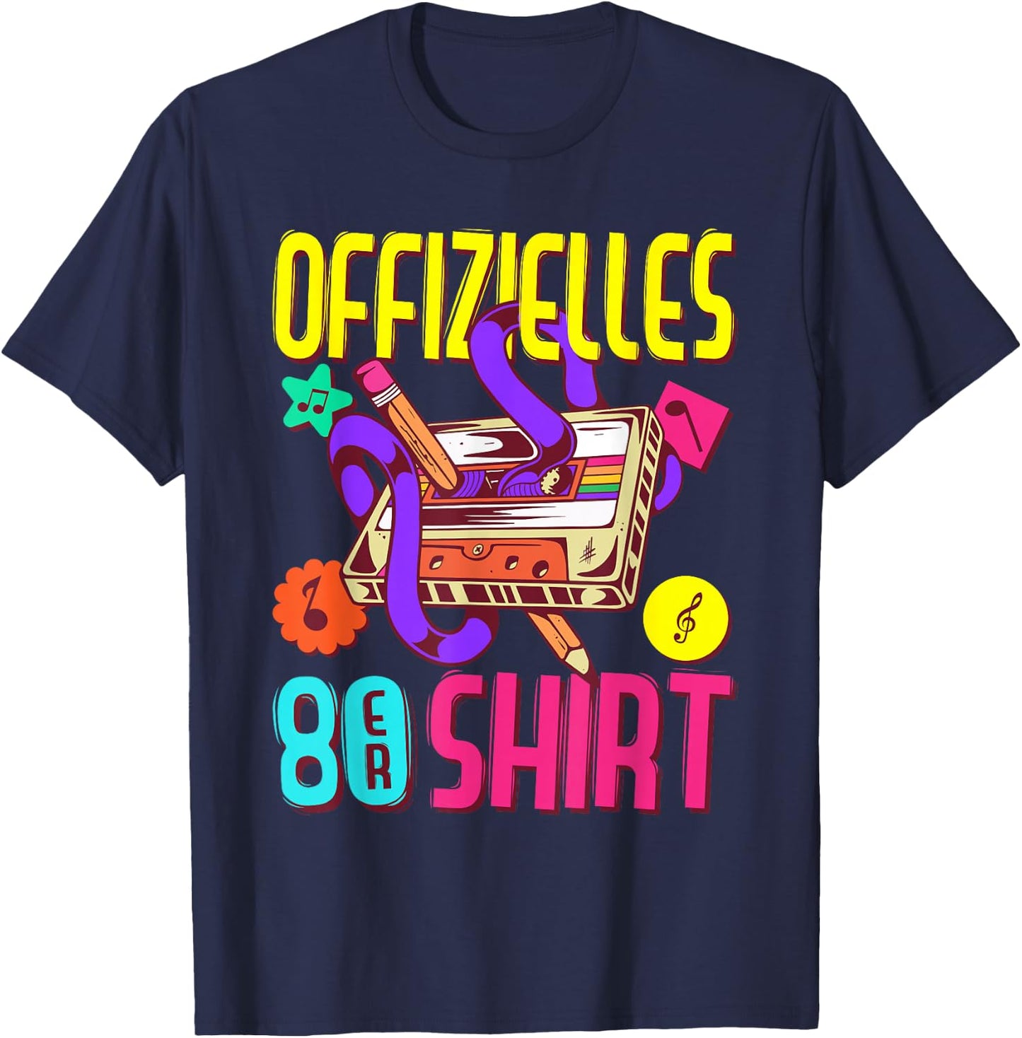 80s Outfit Women's Men's Theme Party | Official 80s , black T-Shirt - T-Shirt | Navy