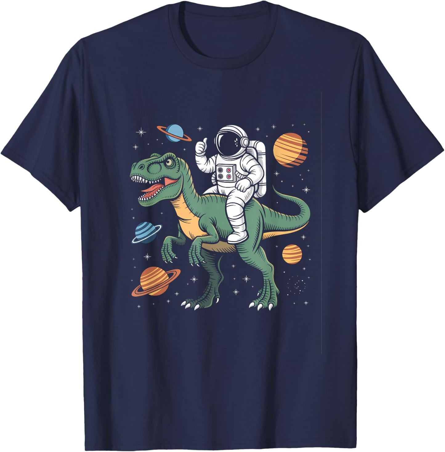 Astronaut On Dino Trex Space Rocker Boys Kids Toddler T-Shirt - T-Shirt | Navy