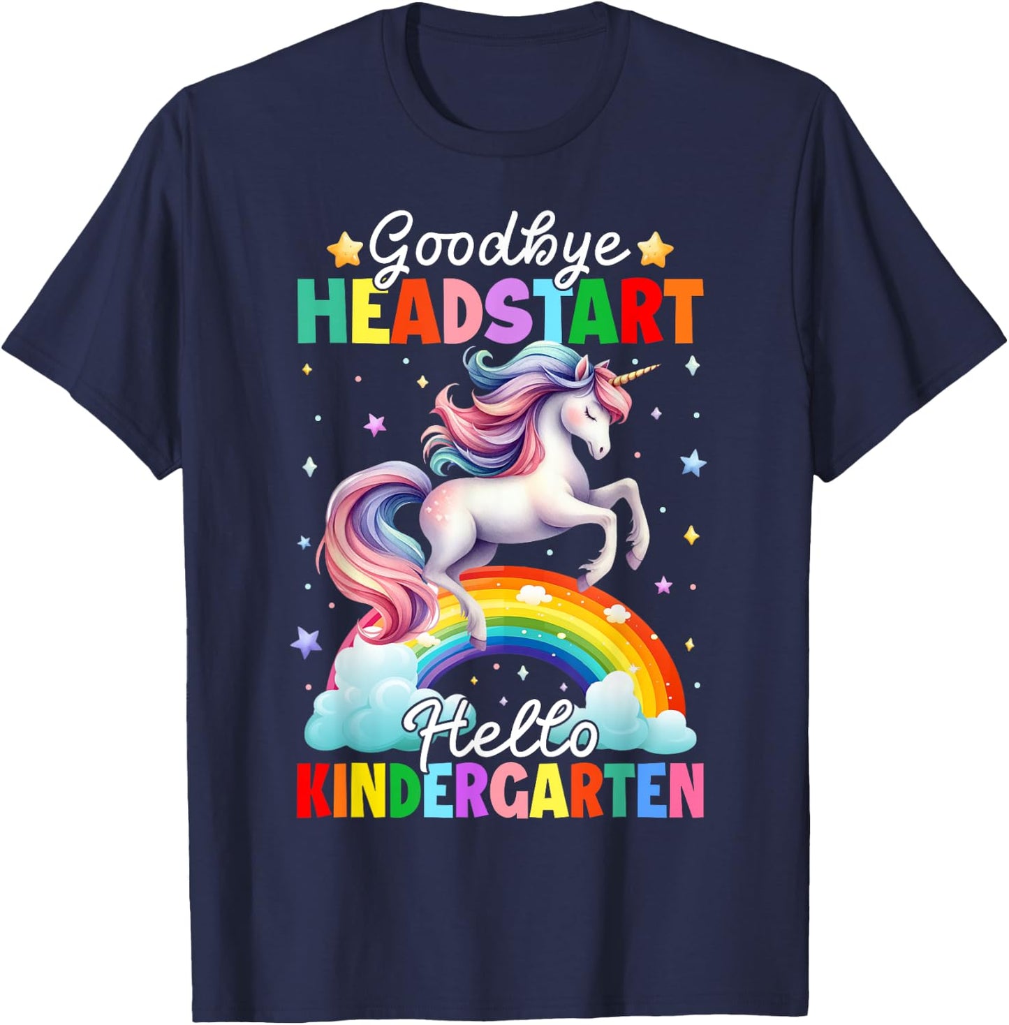 Kids Goodbye Headstart Hello Kindergarten Unicorn Graduation T-Shirt - T-Shirt | Navy