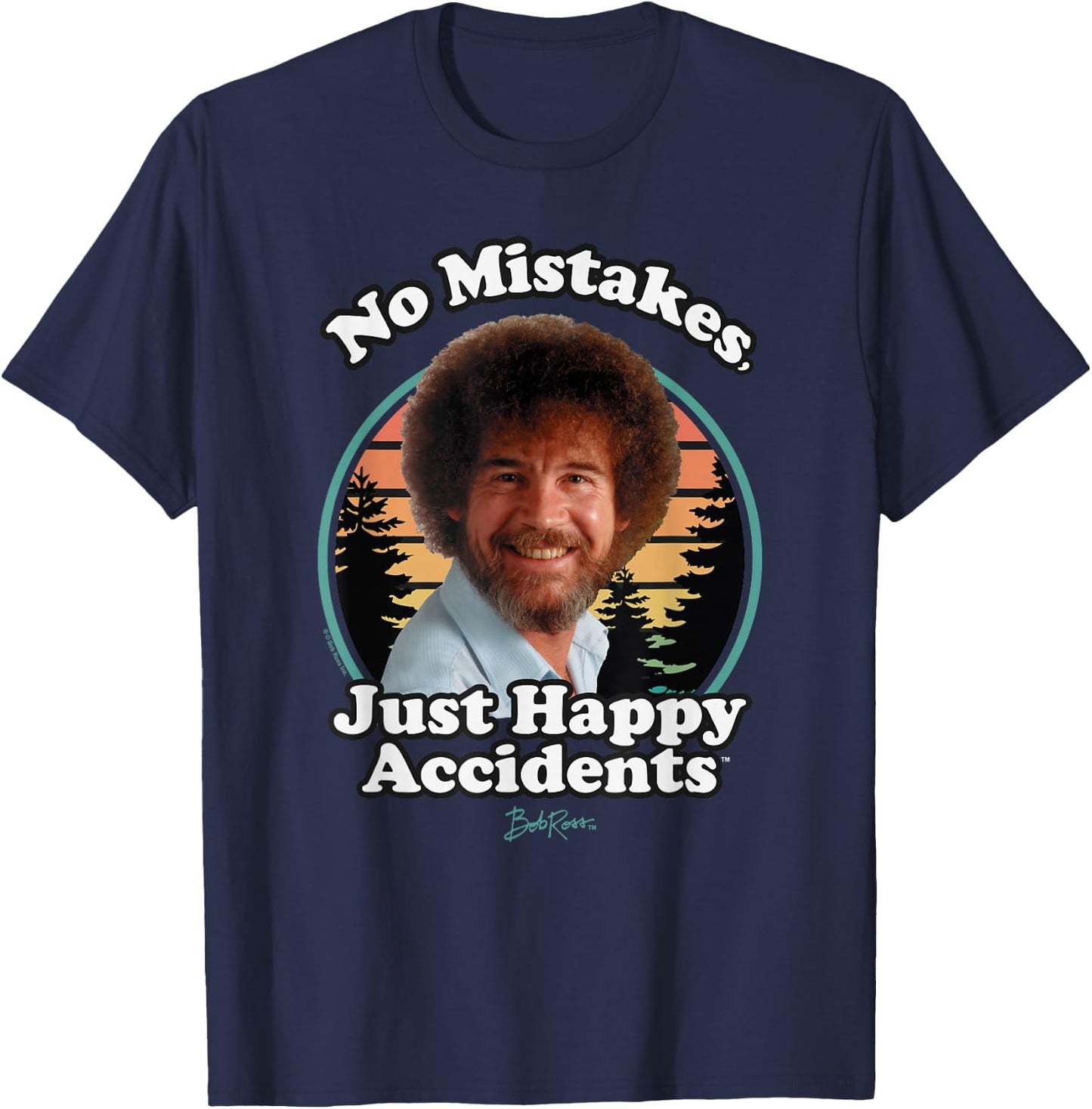 Bob Ross Happy Retro T-Shirt - T-Shirt | Navy