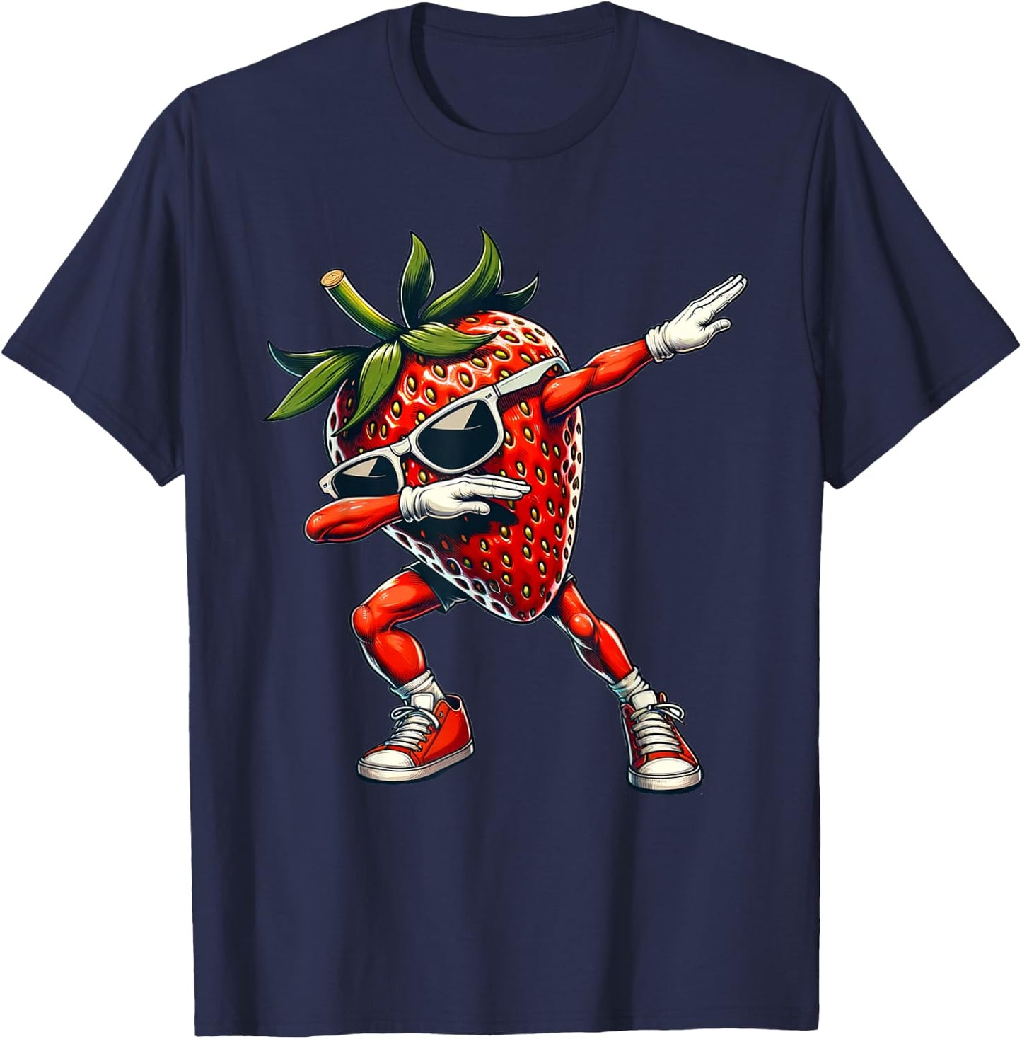 Dabbing Red Strawberry Funny Red Berry with Strawberry T-Shirt - T-Shirt | Navy