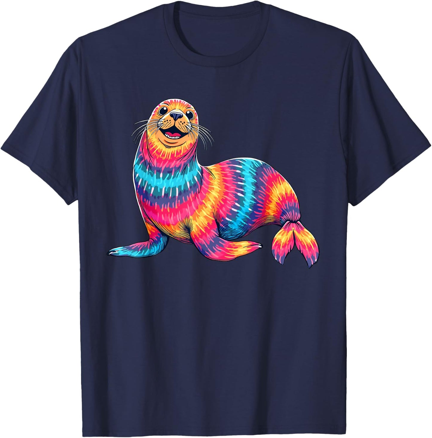 Tie Dye Seal Colorful Hippie Seal Rainbow T-Shirt - T-Shirt | Navy