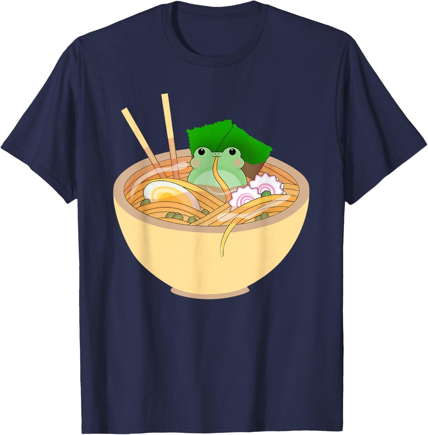 Cute Kawaii Frog Eating In Ramen Bowl T-Shirt - T-Shirt | Navy
