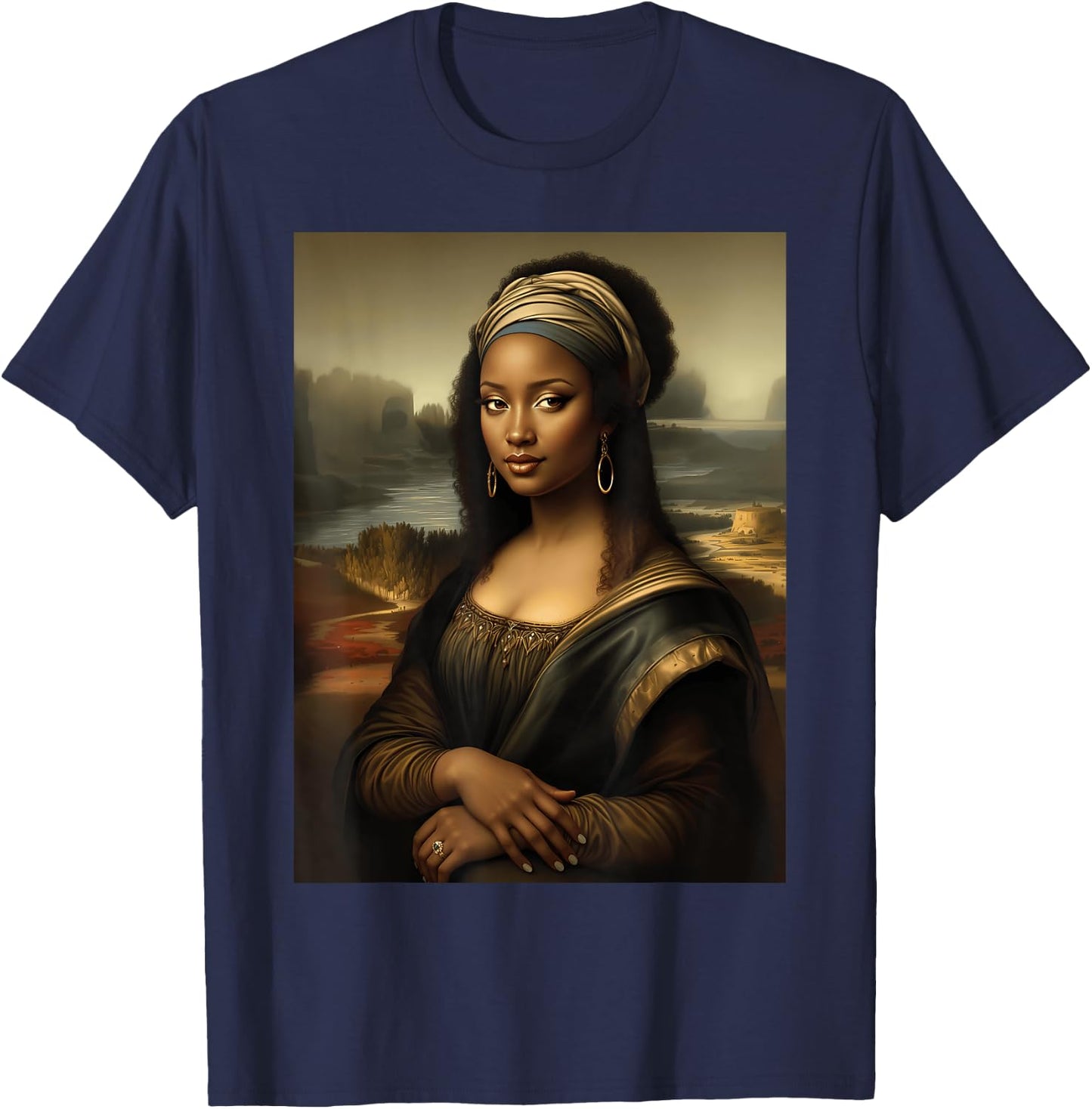 Black Mona Lisa African American Black History Month Funny T-Shirt - T-Shirt | Navy