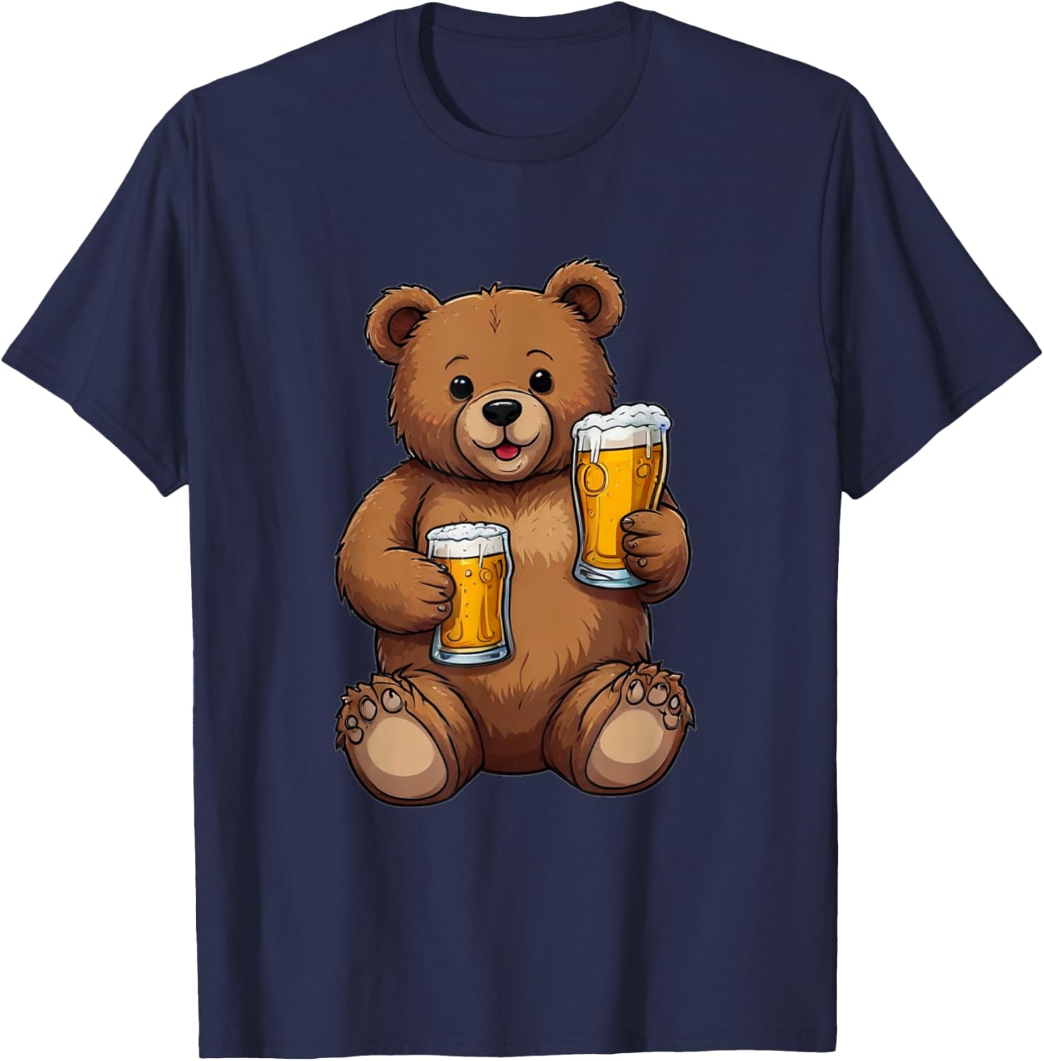 Teddy Bear Holding Two Beers in His Paws - Men's Day Father's Day T-Shirt - T-Shirt | Navy