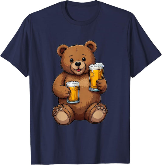Teddy Bear Holding Two Beers in His Paws - Men's Day Father's Day T-Shirt - T-Shirt | Navy