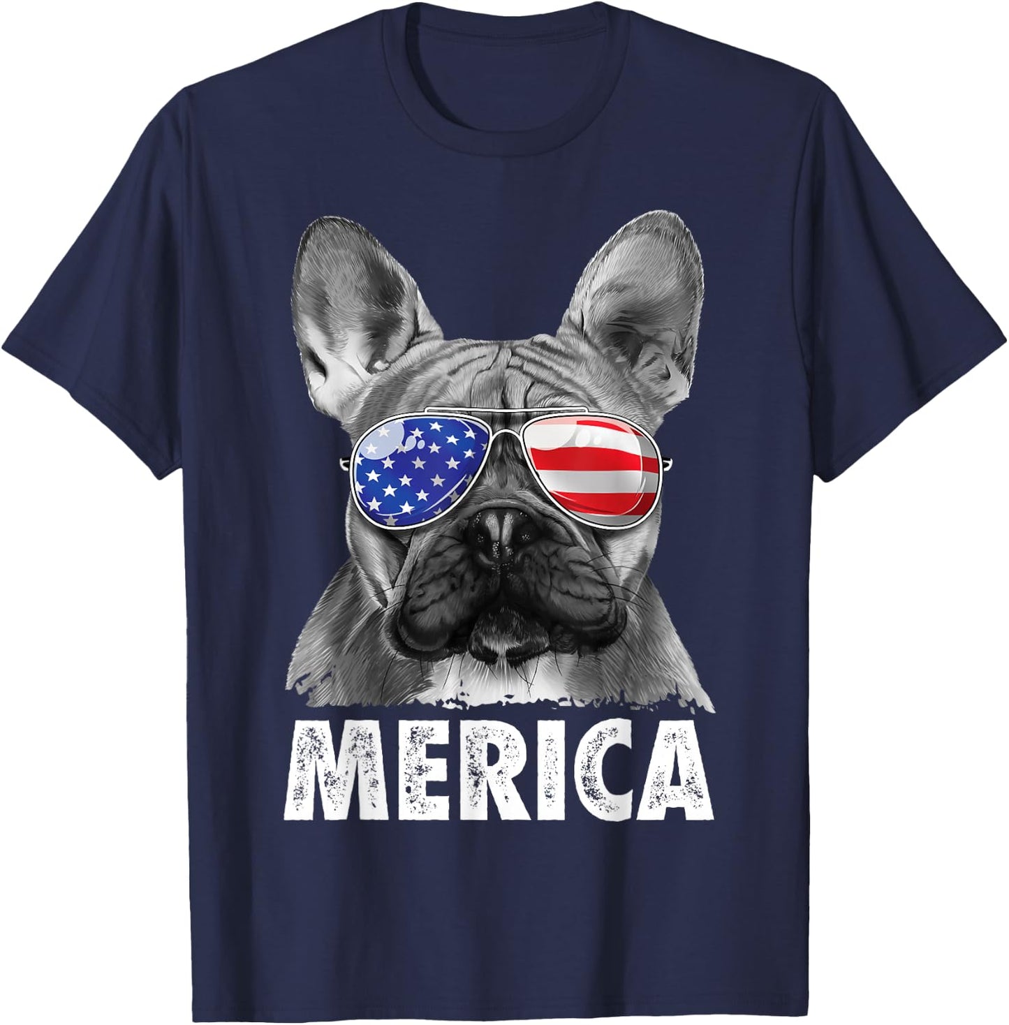 French Bulldog 4th of July Merica American Flag Sunglasses T-Shirt - T-Shirt | Navy