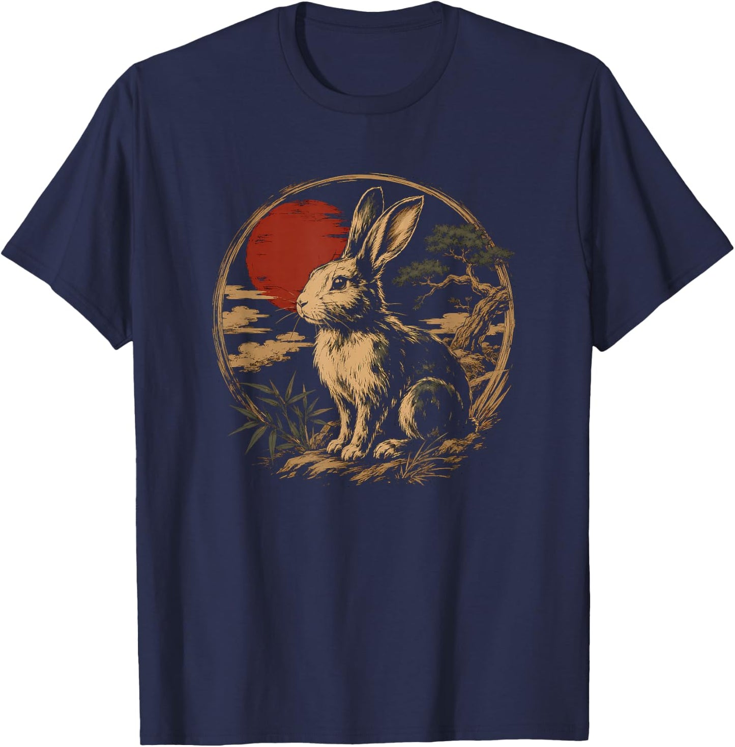 Rabbit Japanese Art Design T-Shirt - T-Shirt | Navy