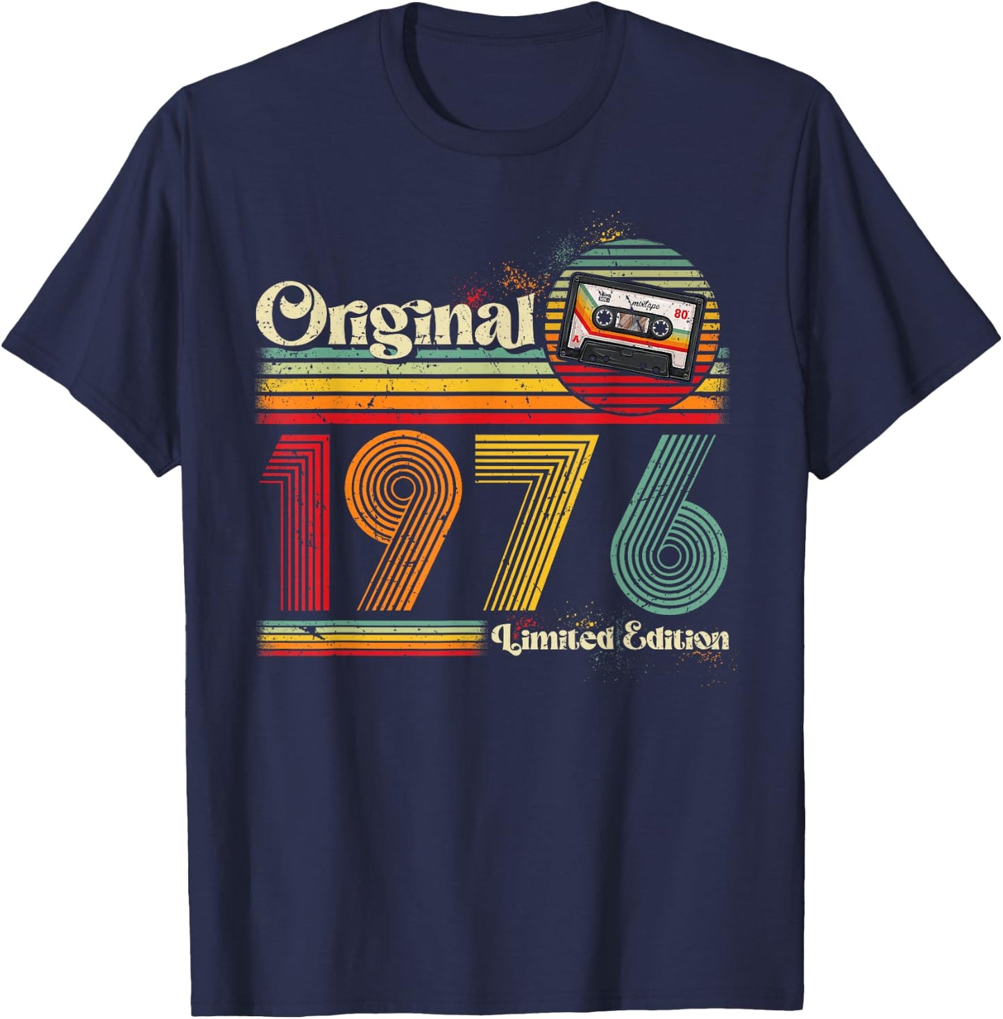 1976 Vintage Anniversary Retro Limited Edition Man Woman Gift , Black T-Shirt - T-Shirt | Navy