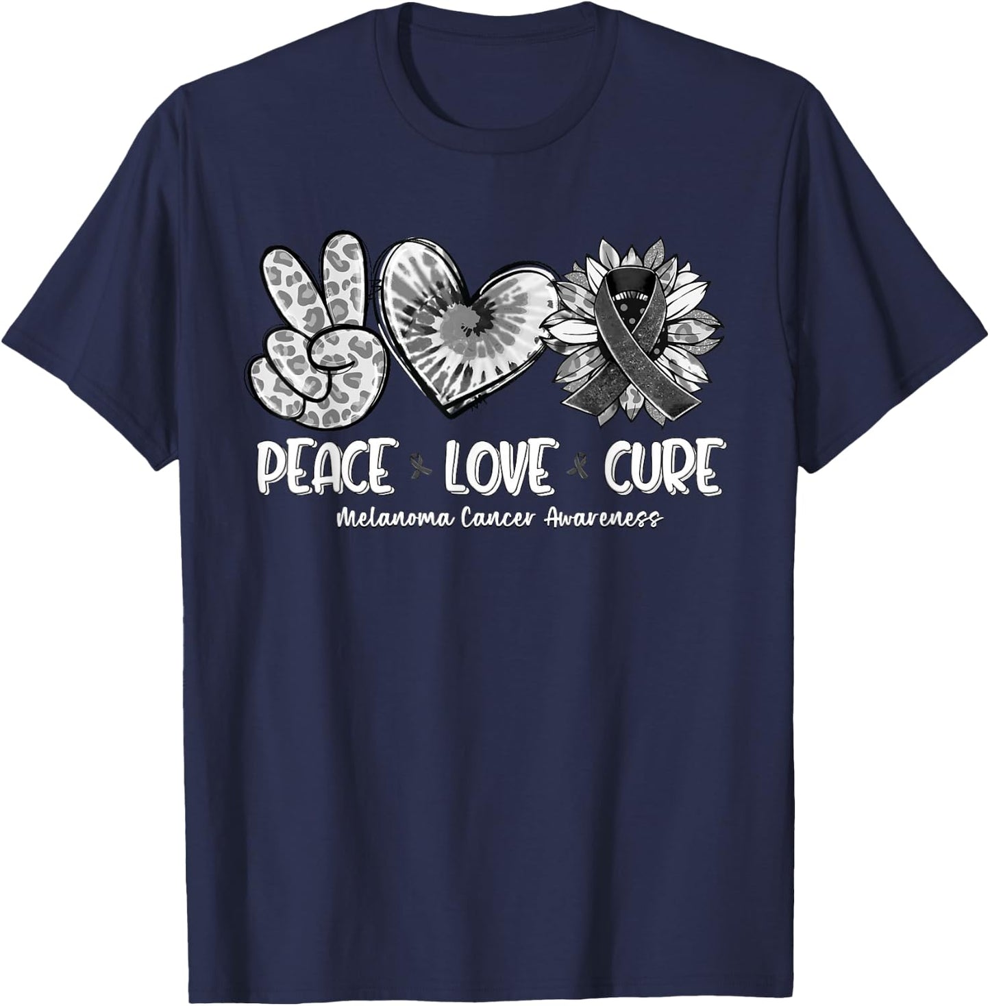 Peace Love Cure Sunflower Melanoma Cancer Awareness Gifts T-Shirt - T-Shirt | Navy