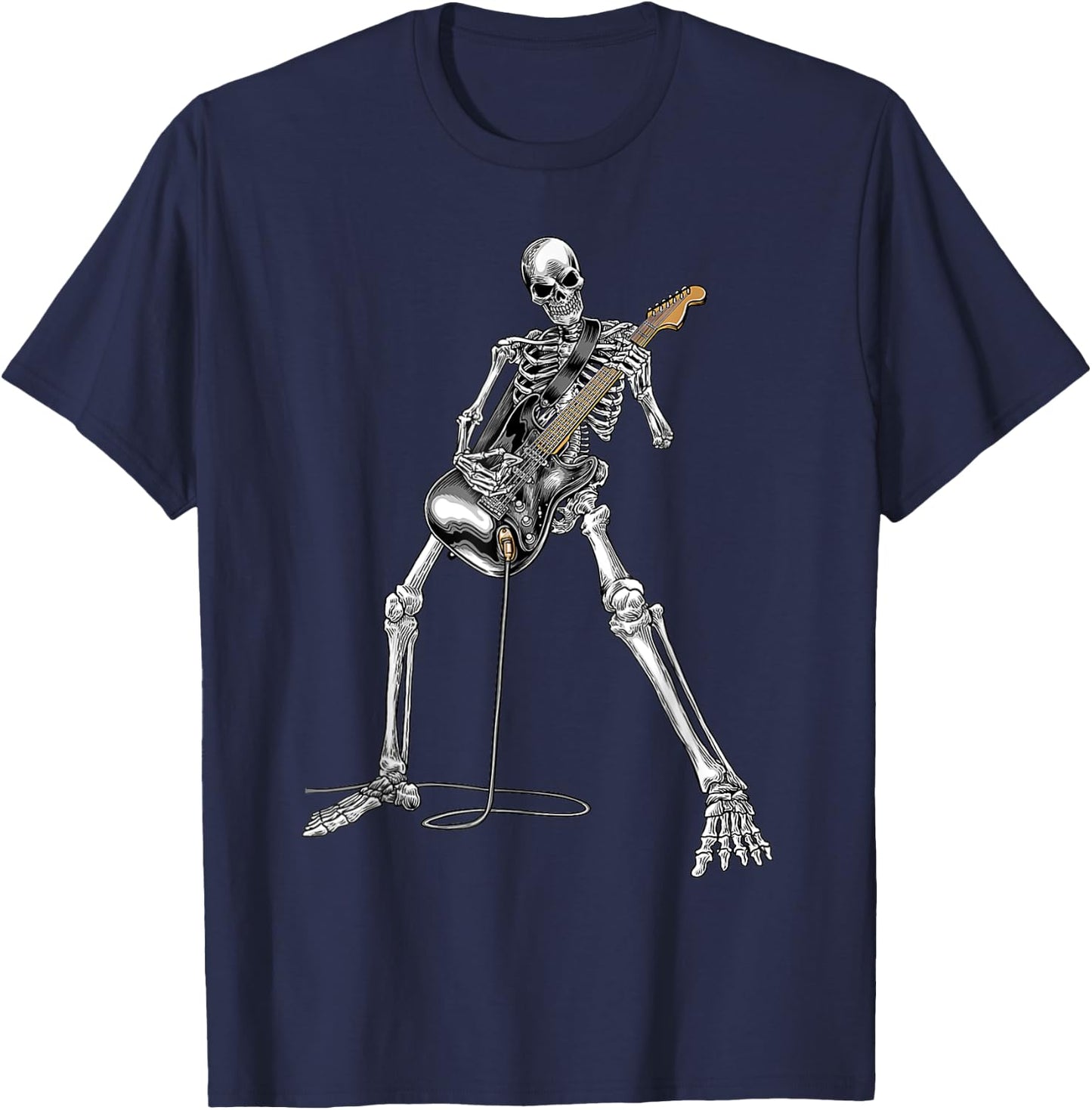 Halloween Skeleton Playing Guitar Rock And Roll Band T-Shirt - T-Shirt | Navy