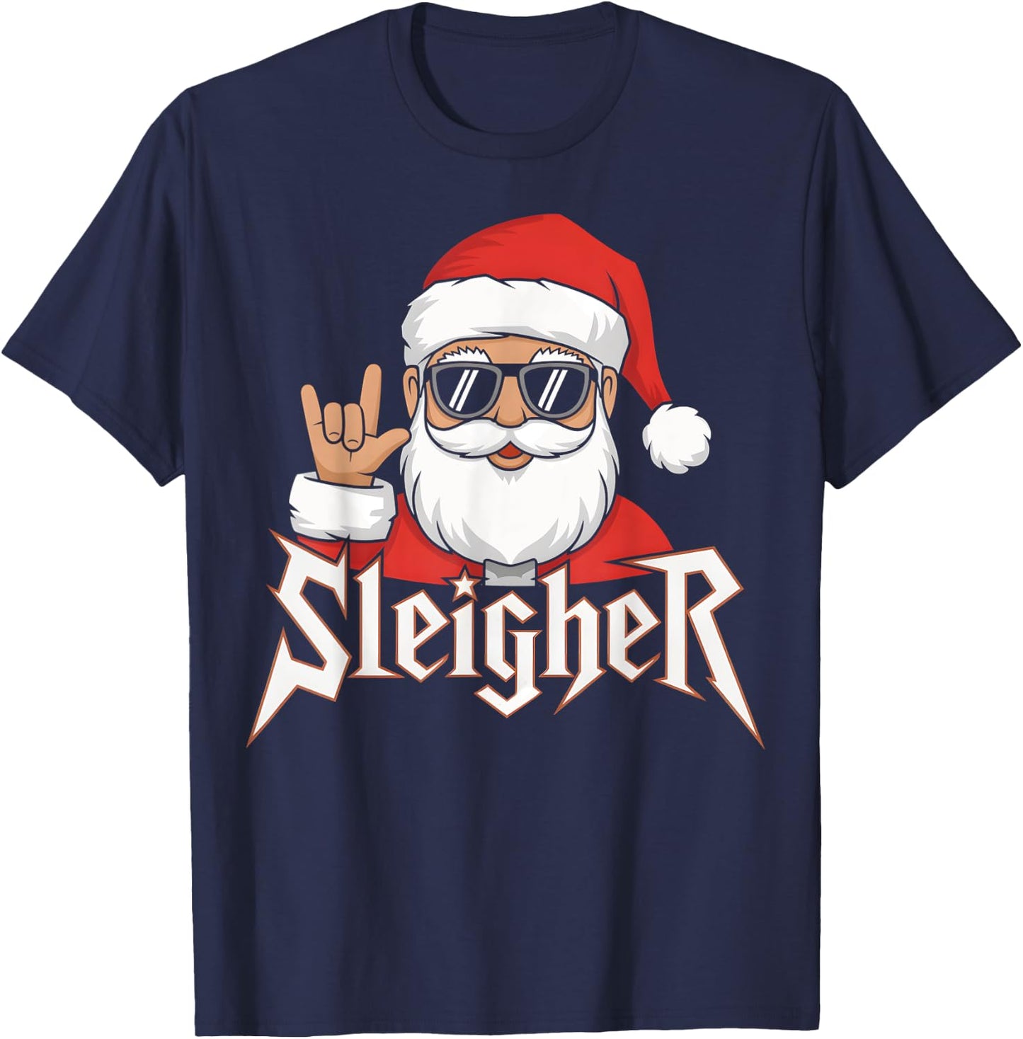 Sleigher Santa Claus Funny Rock Music Santa Claus Christmas T-Shirt - T-Shirt | Navy
