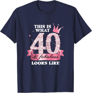 40 & Fabulous I Pink Black Party Group Photo Outfit T-Shirt - T-Shirt | Navy