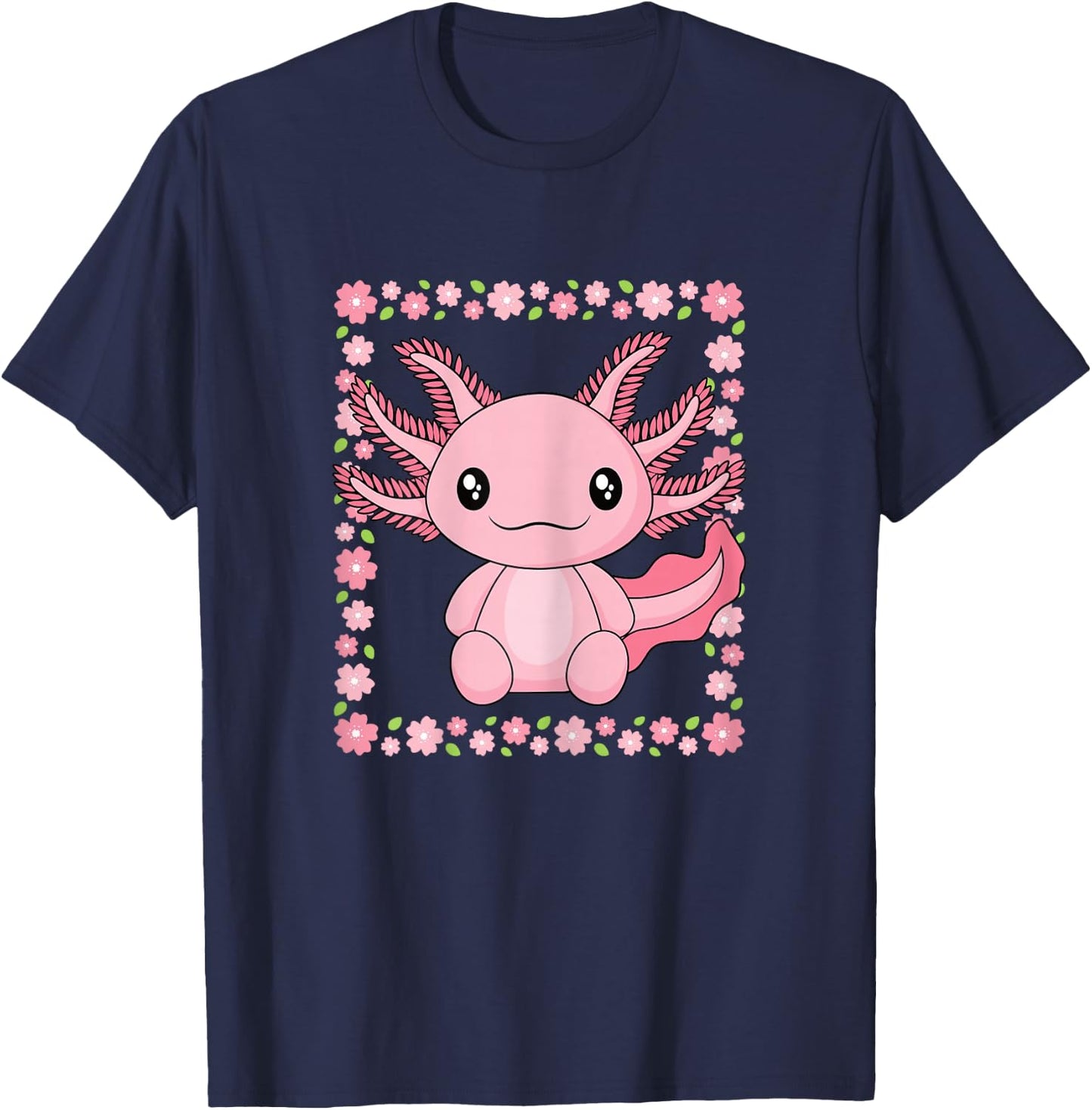 Cute Kawaii Axolotl Lover Women Girls Kids T-Shirt - T-Shirt | Navy