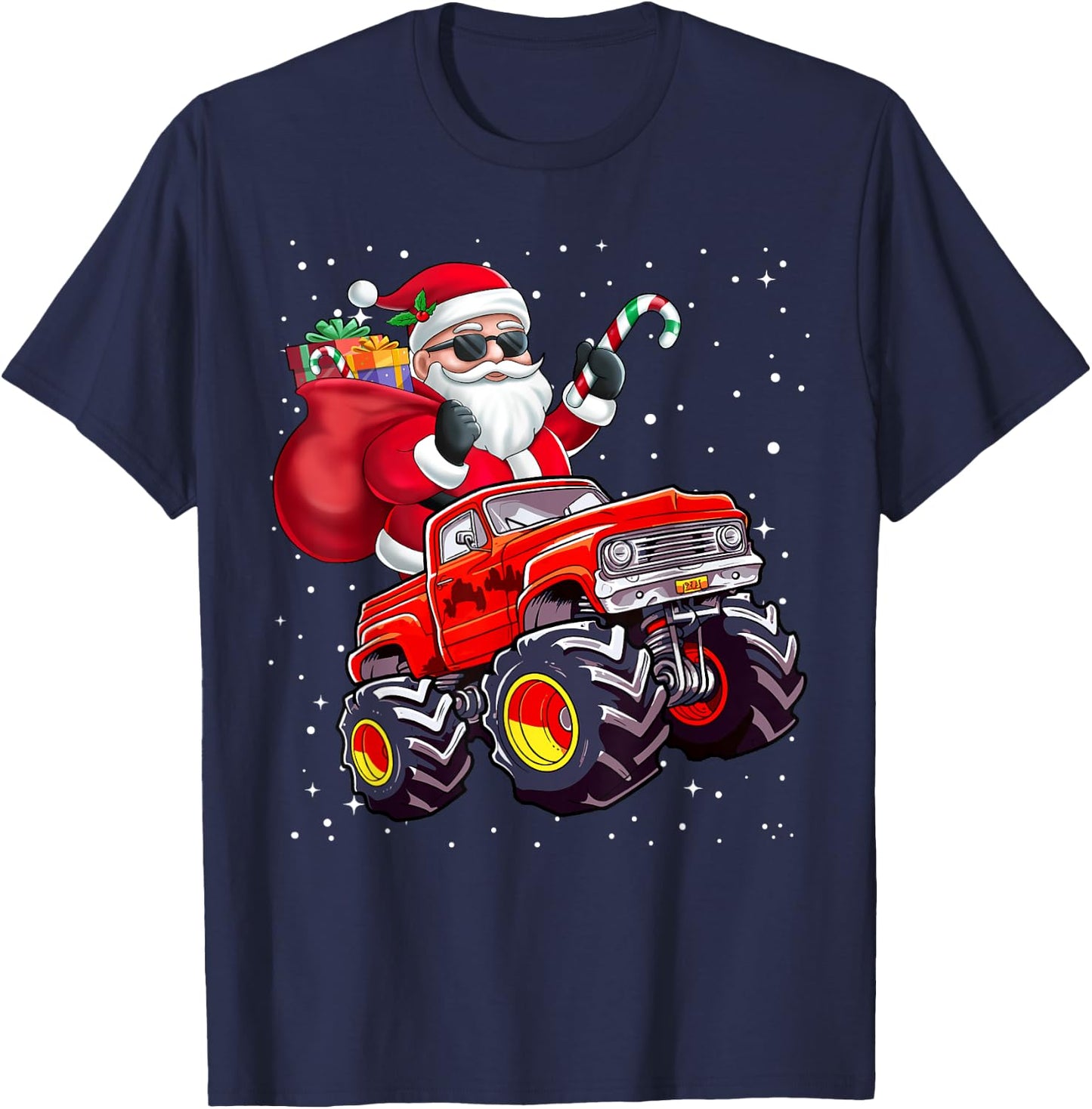 Santa Claus Riding A Monster Truck Christmas Boy Girl Kids T-Shirt - T-Shirt | Navy