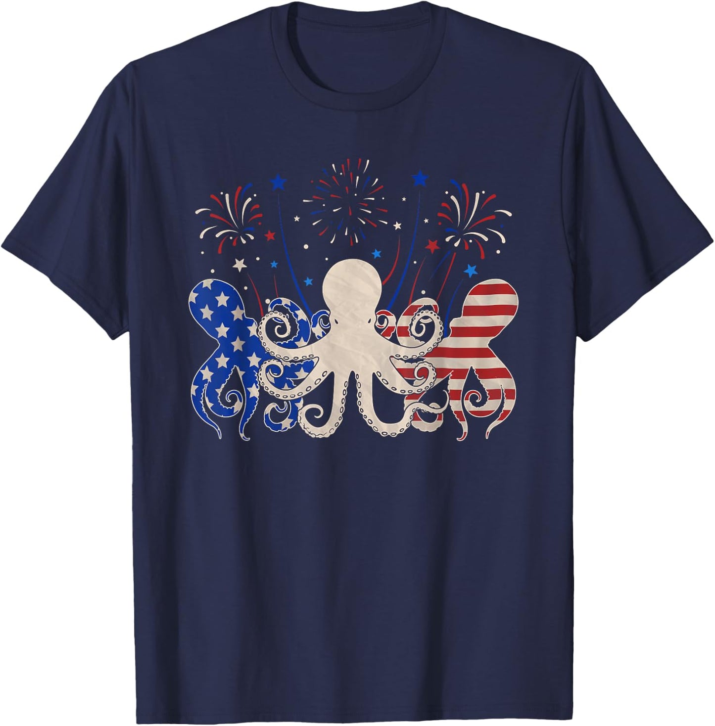 Three Octopus 4th of July Patriotic American Flag T-Shirt - T-Shirt | Navy