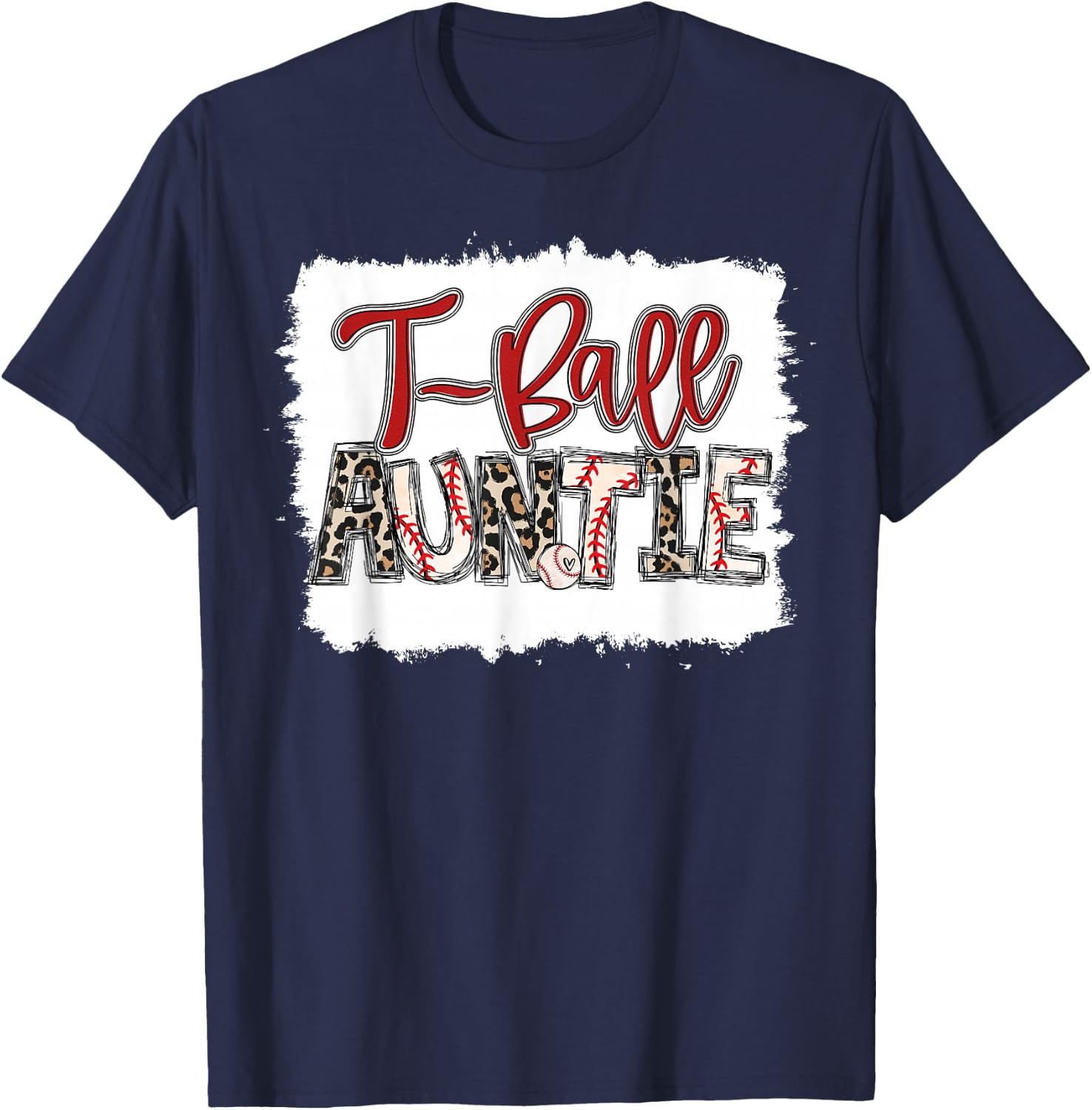 Proud T-Ball Auntie Ball Leopard Print Squad Team T-Shirt - T-Shirt | Navy
