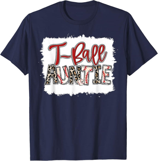 Proud T-Ball Auntie Ball Leopard Print Squad Team T-Shirt - T-Shirt | Navy