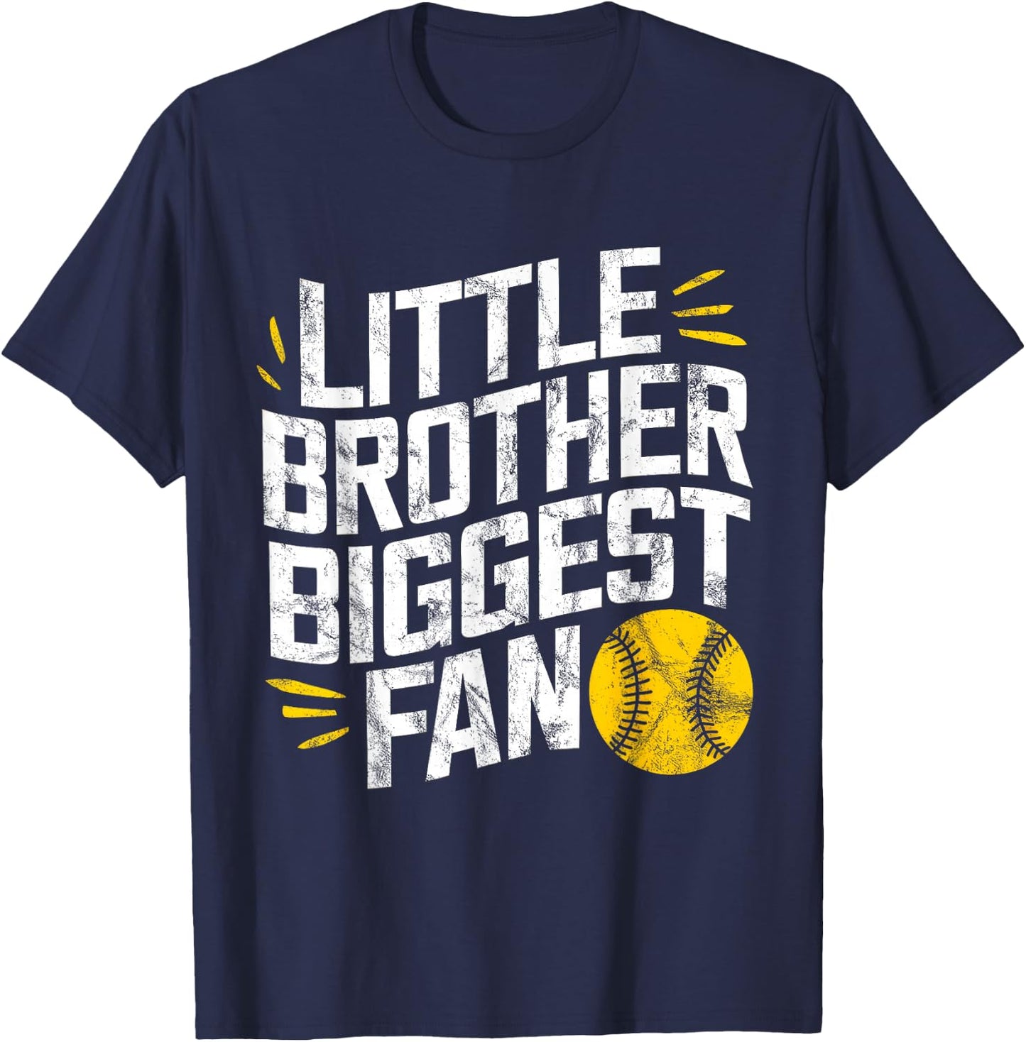 Little Brother Biggest Fan Softball Baseball Boys Funny T-Shirt - T-Shirt | Navy