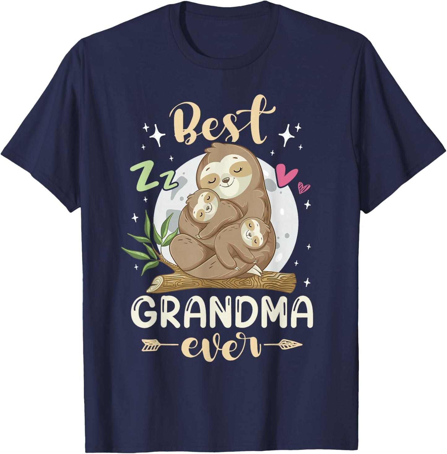 Best Grandma Ever, Sloths Family Mother's Day Pajama Sleep T-Shirt - T-Shirt | Navy