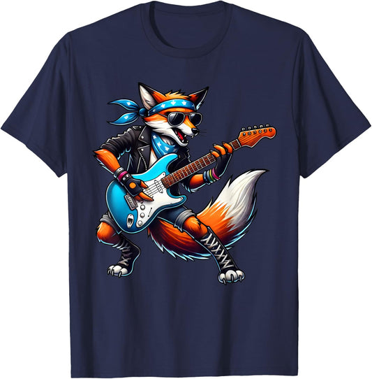 Punk Fox Guitar Rock n Roll Gothic Kids Rock Star Funny T-Shirt - T-Shirt | Navy
