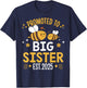 Promoted to Big Sister 2025 Cute Bee Sibling Reveal Girls T-Shirt - T-Shirt | Navy