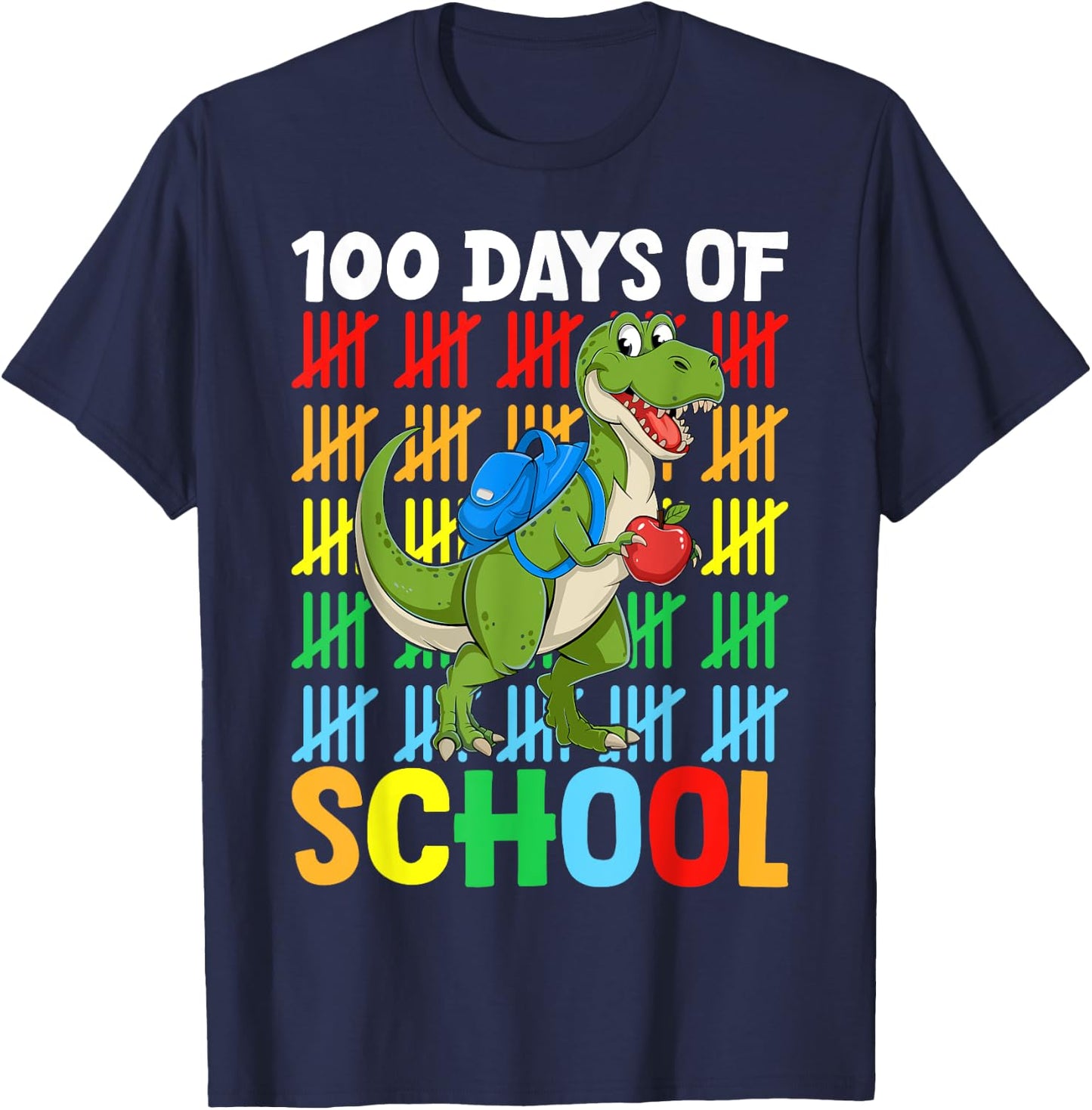 100 Days Of School Dinosaur Happy 100th Day of School T-Shirt - T-Shirt | Navy