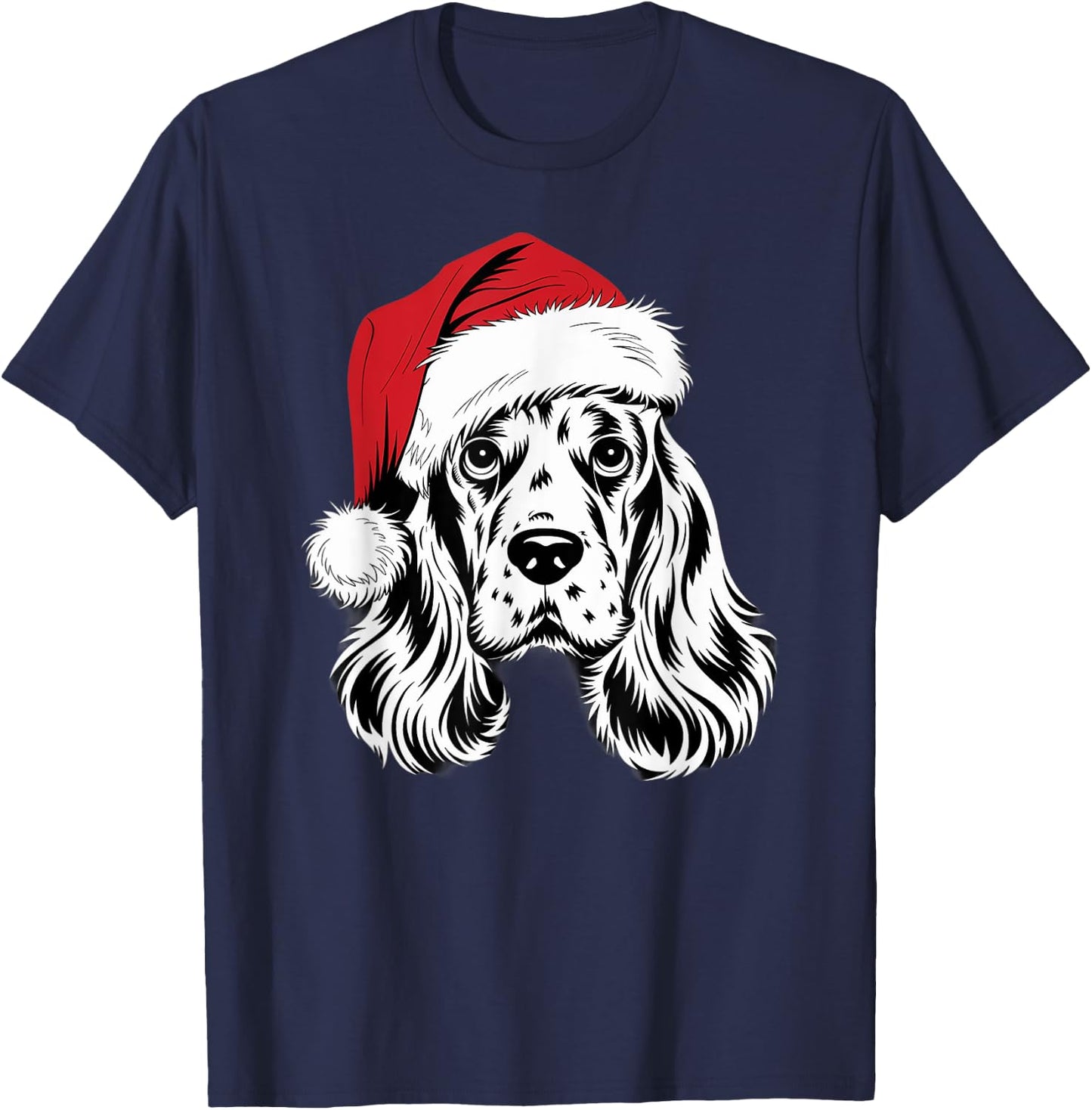 Joyful Cocker Santa Dog on Cocker Spaniel Christmas T-Shirt - T-Shirt | Navy