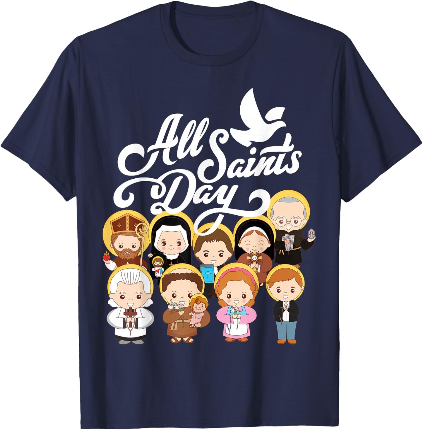 All Saints Day Catholic St Anthony Faustina Kolbe Goretti T-Shirt - T-Shirt | Navy