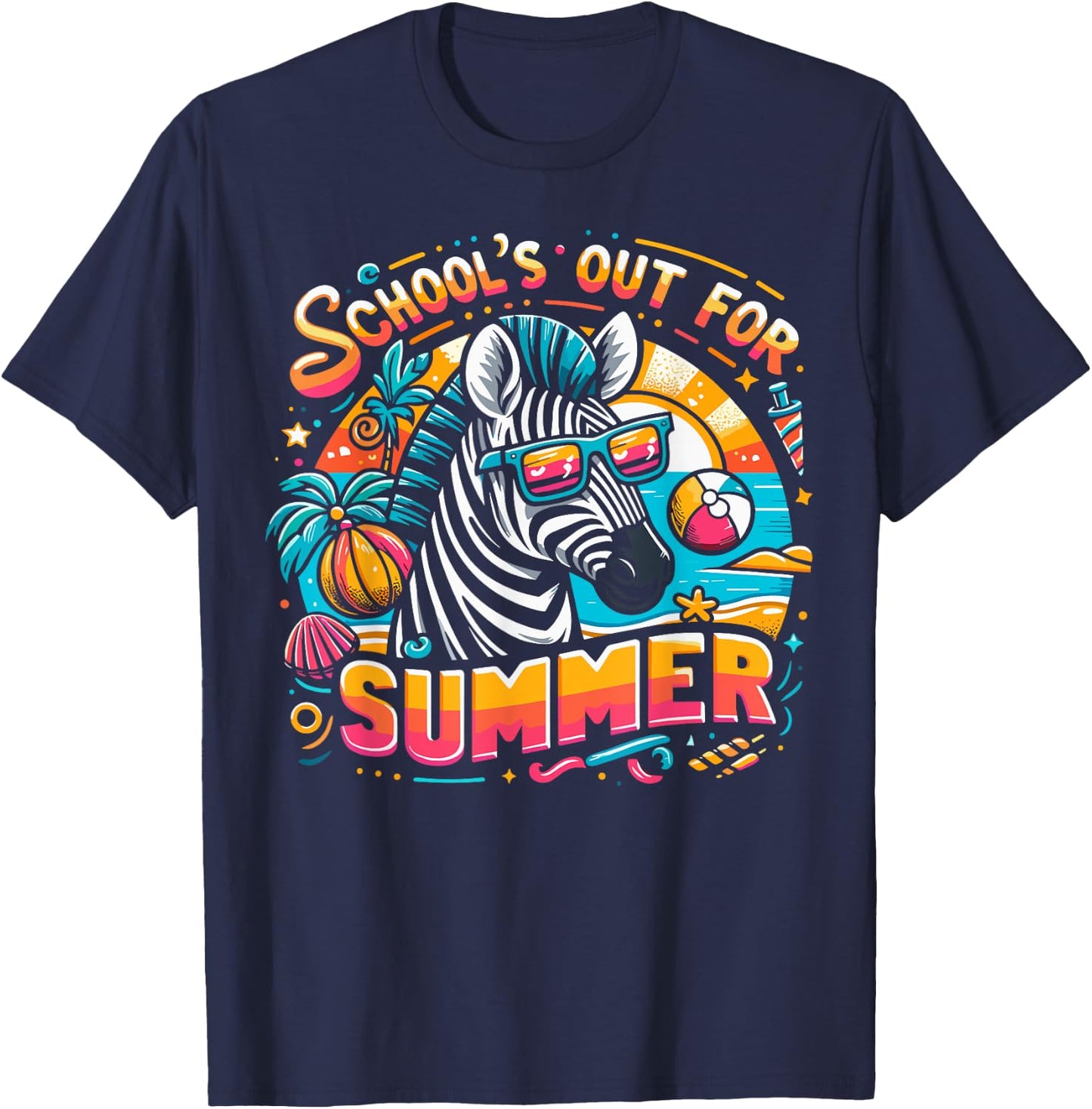 Funny Schools Out For Summer Teacher Kids Boys Girls Zebra T-Shirt - T-Shirt | Navy