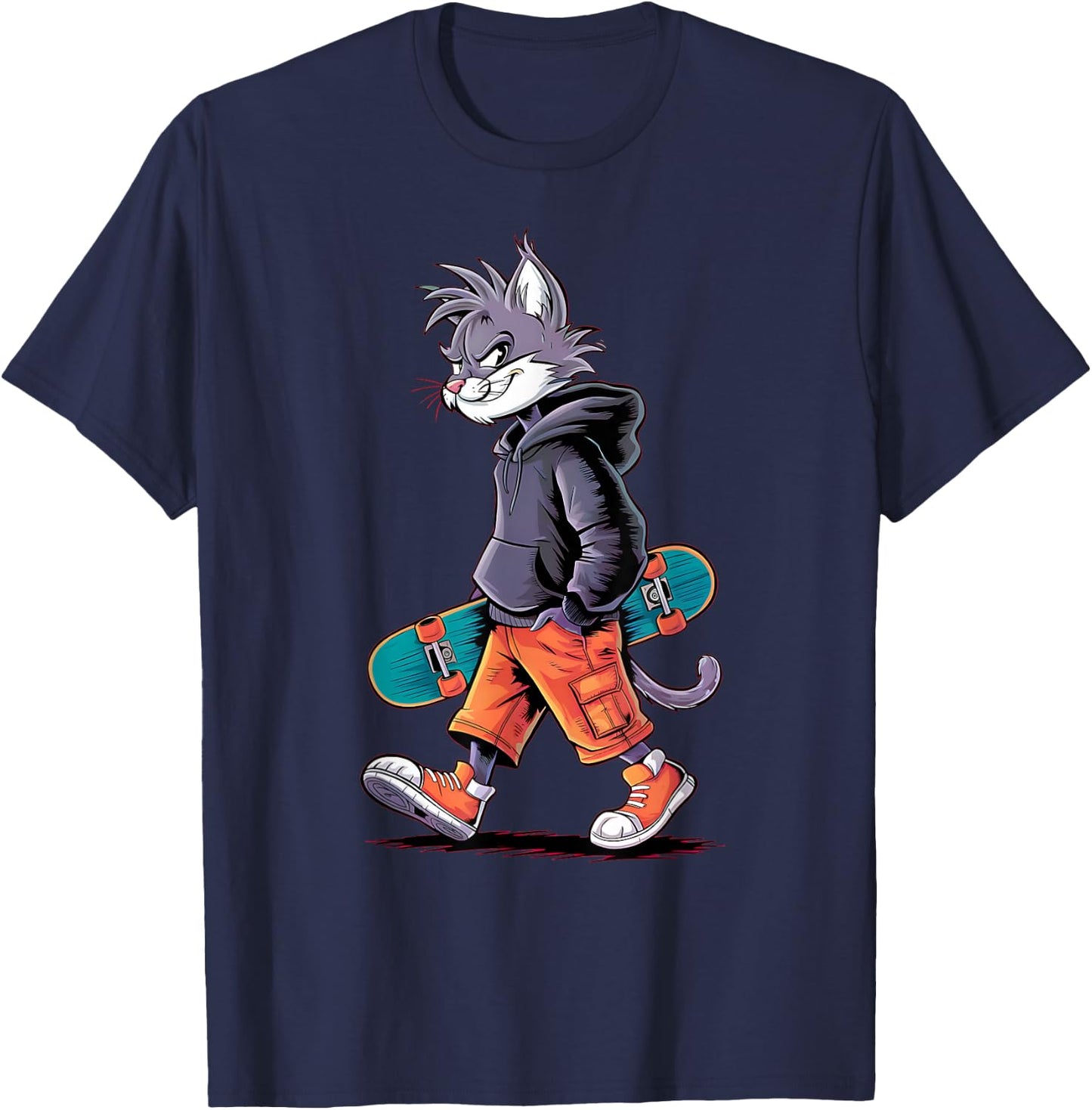 Boys Men Skatepark Cool Skater Cat Rizzler Skateboard T-Shirt - T-Shirt | Navy