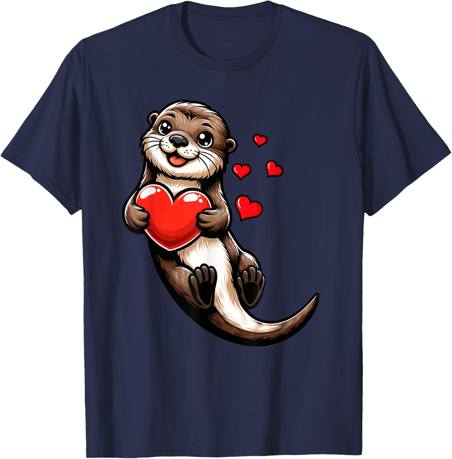Cute Sea Otter Valentines Heart Lover Funny Boys Girls Kids T-Shirt - T-Shirt | Navy