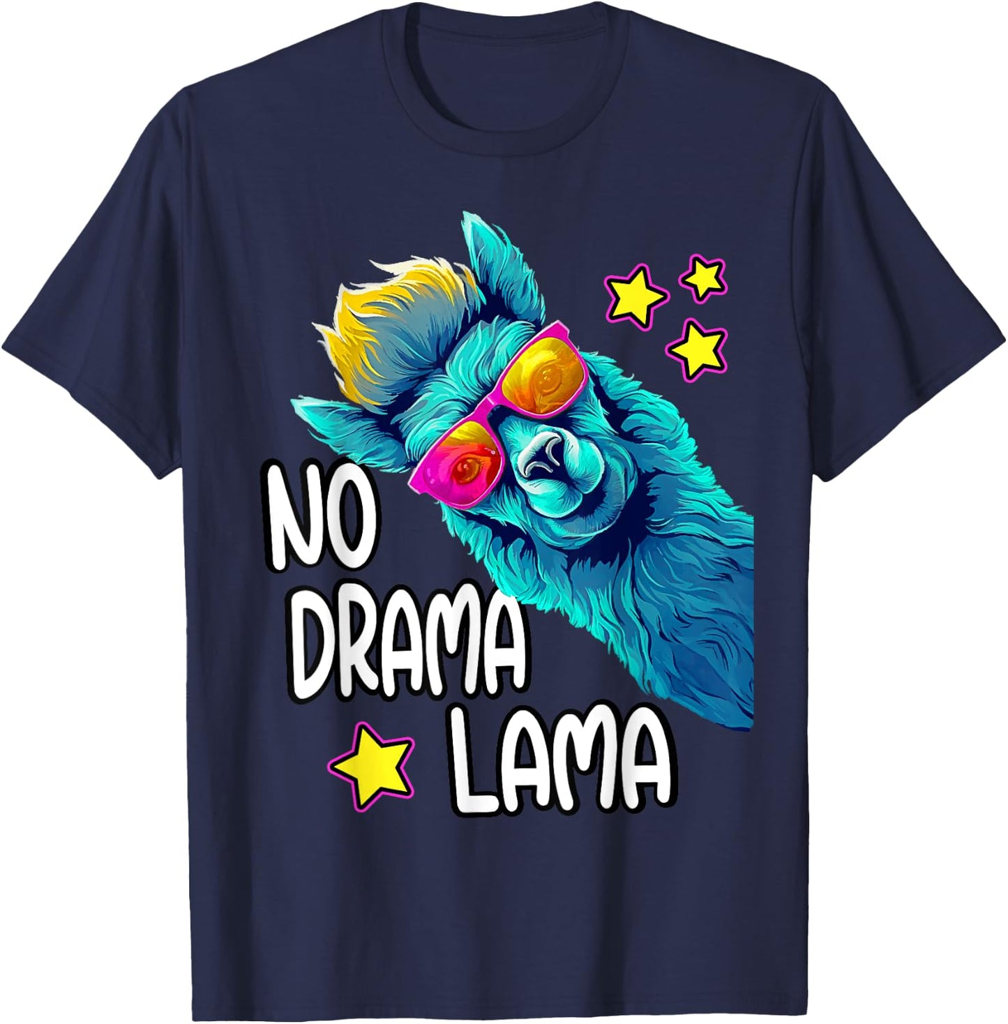 Lama No Drama with Sunglasses Cool Funny Saying Alpaca , black T-Shirt - T-Shirt | Navy
