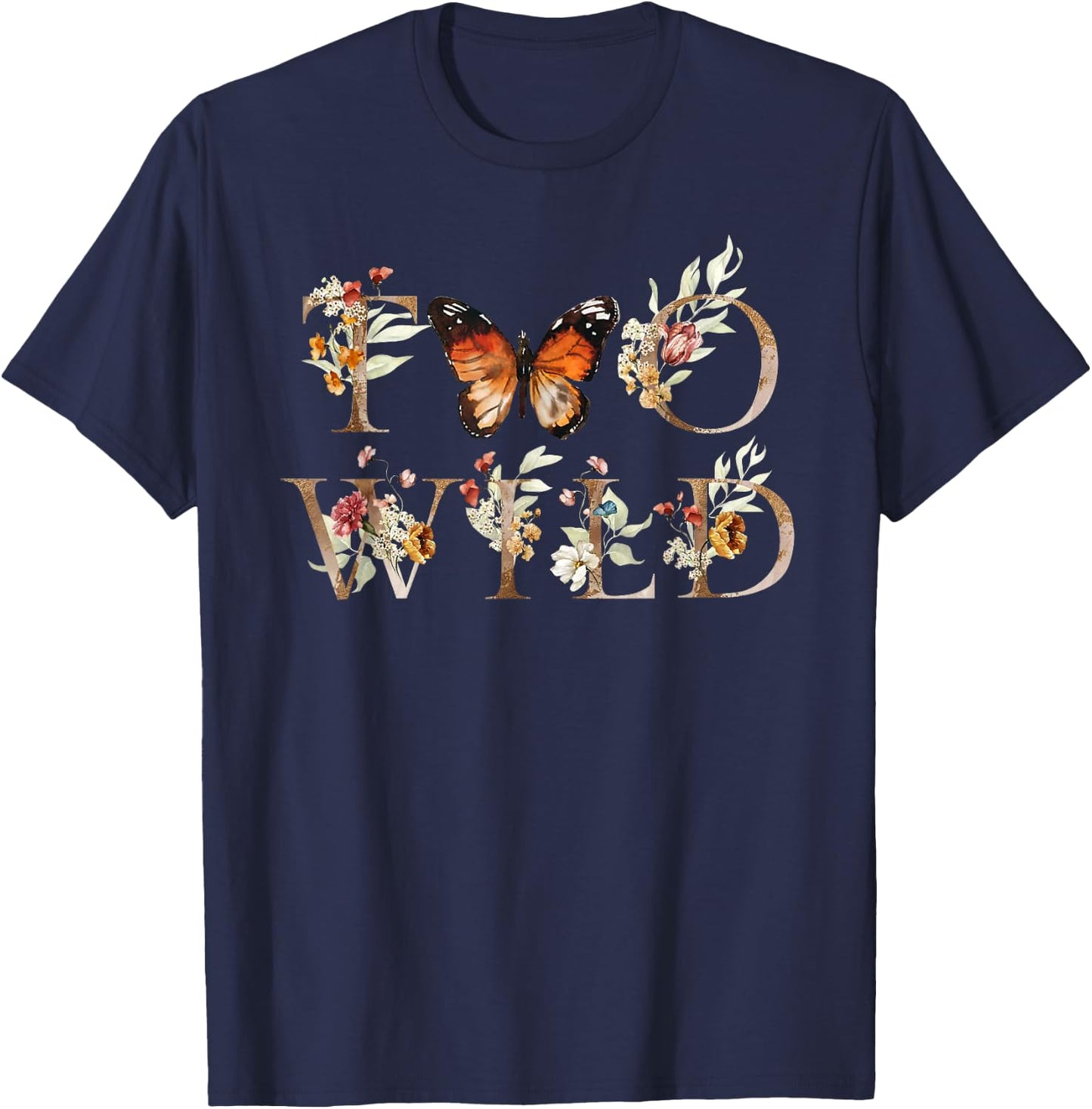 Two Wild 2nd Birthday Outfit Girl Wildflower Butterfly T-Shirt - T-Shirt | Navy