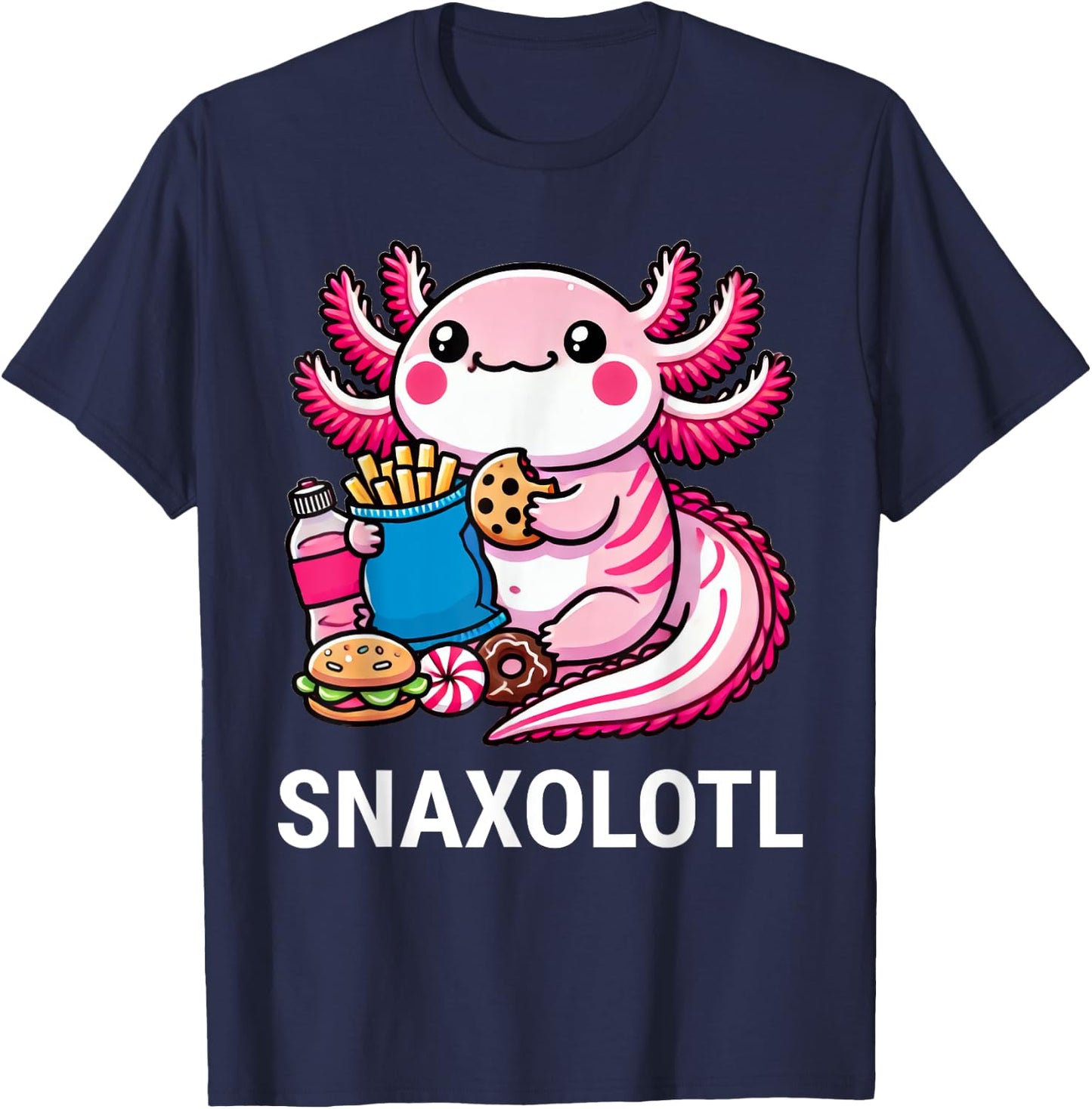 Snaxolotl Axolotl Snacks Funny Food Kawaii T-Shirt - T-Shirt | Navy