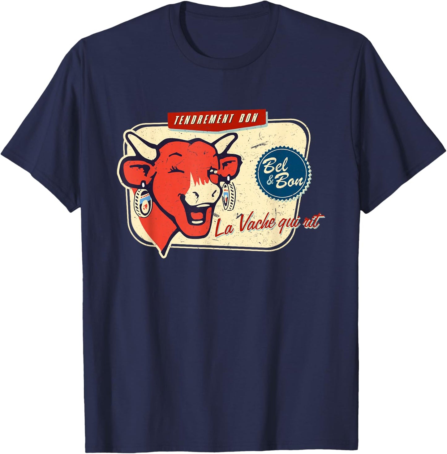 The Laughing Cow La Vache Qui Rit Retro Distressed T-Shirt - T-Shirt | Navy