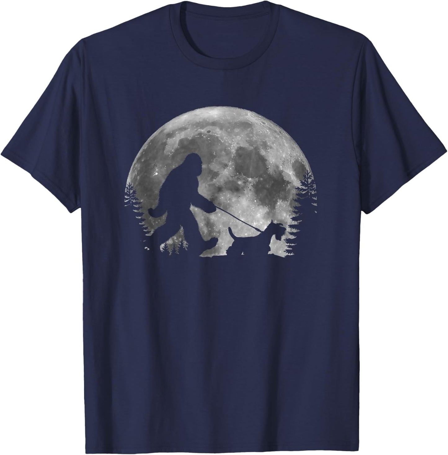 Bigfoot Walking a Dog Funny Scottish Terrier Moon Halloween Women Kids T-Shirt - T-Shirt | Navy