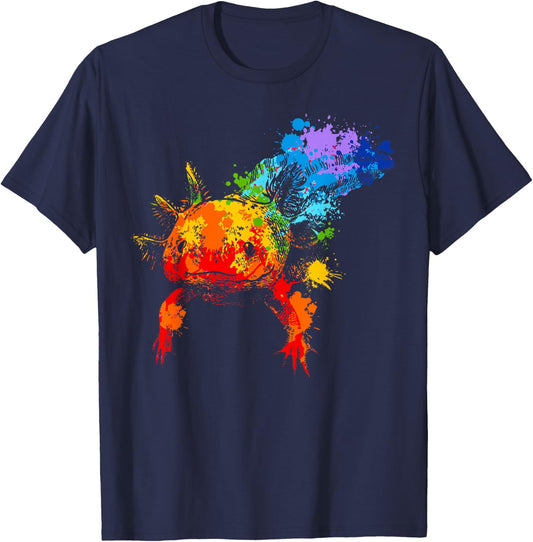 Axolotl Splash Art Animal Lovers Colourful Animal Motif , black T-Shirt - T-Shirt | Navy