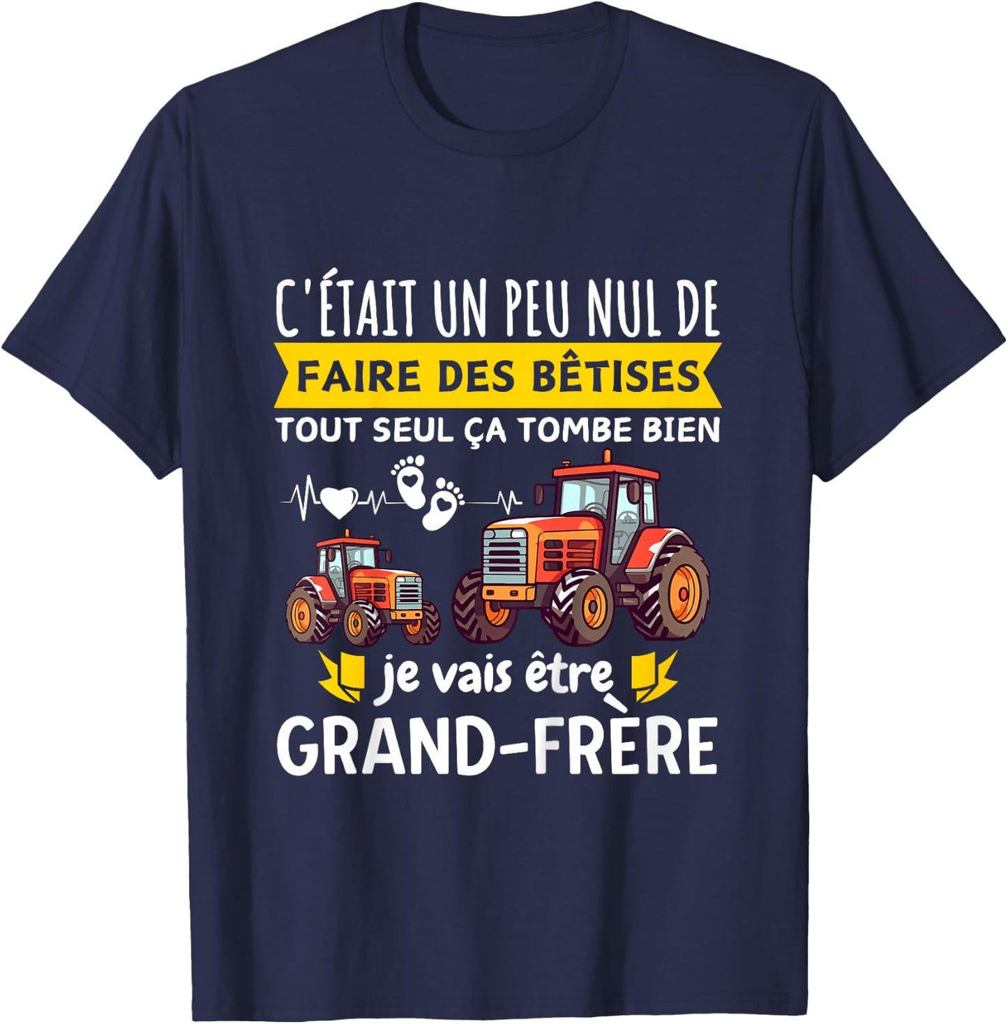 Child Announcement Future Big Brother I Will Be Big Brother Tractor , Black, 2 T-Shirt - T-Shirt | Navy