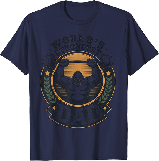 Worlds Strongest Dad Fathers Day Weightlifting Gym Exercise T-Shirt - T-Shirt | Navy