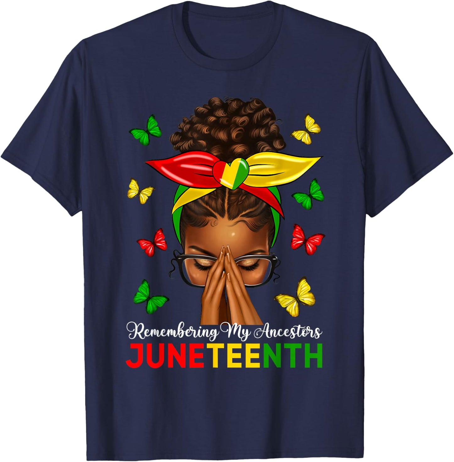 Black Women Afro Messy Bun Celebrate Juneteenth 1865 T-Shirt - T-Shirt | Navy