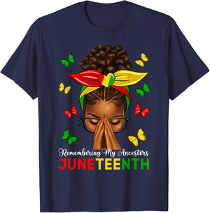 Black Women Afro Messy Bun Celebrate Juneteenth 1865 T-Shirt - T-Shirt | Navy