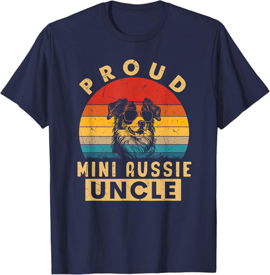 Proud Mini Aussie Uncle Gifts Dog Lovers Dad Fathers Day T-Shirt - T-Shirt | Navy