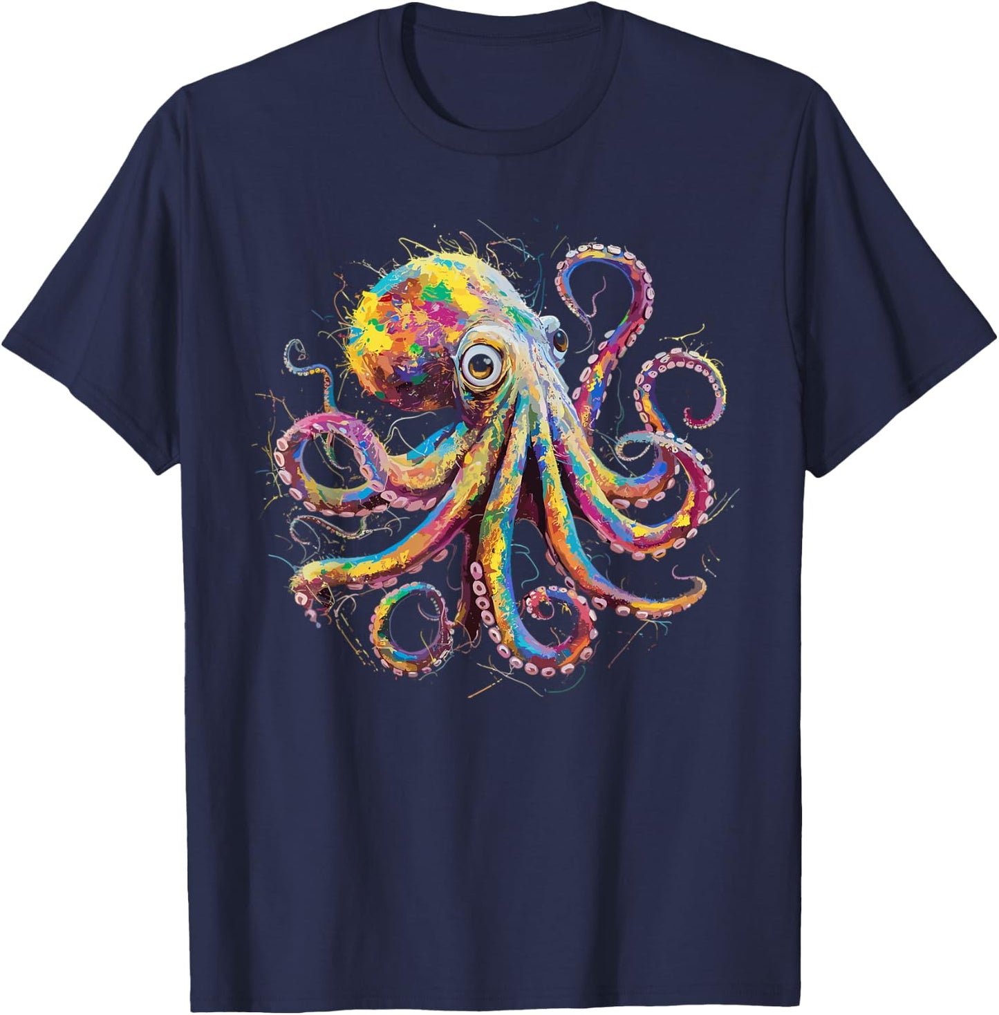 Colorful Paint Splash Octopus Art Graphic T-Shirt - T-Shirt | Navy