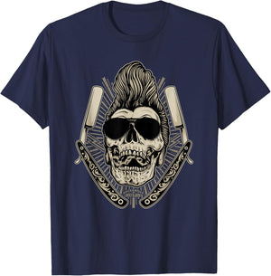 Rockabilly Skull Psychobilly Vintage Greaser Bikers T Shirt T-Shirt - T-Shirt | Navy